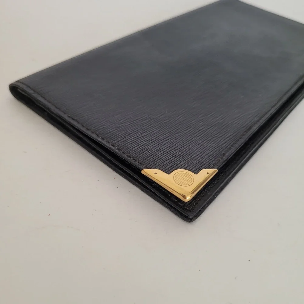 Dunhill London Black Textured Leather Long Wallet Gold Corners Made in England